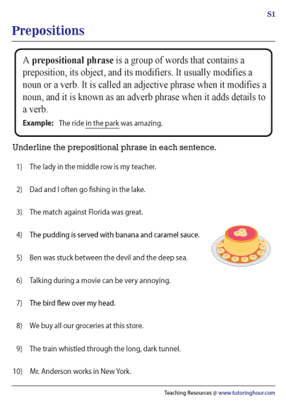 Prepositional Phrase Examples With Answers Prepositions Exercises 