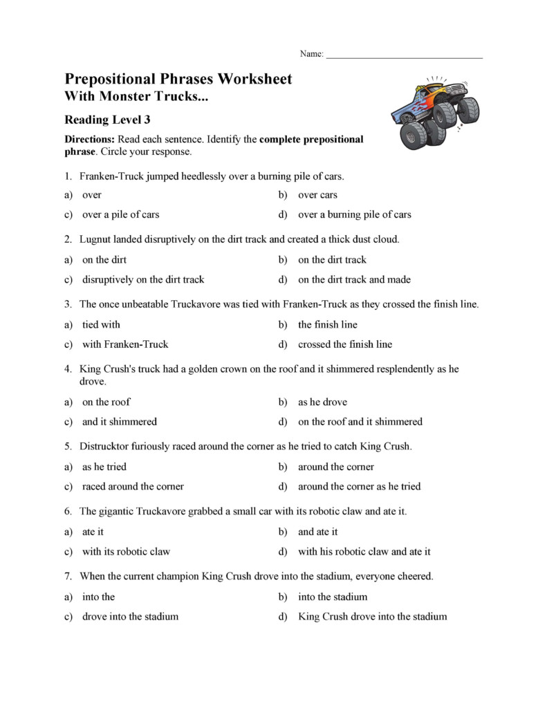 Prepositional Phrase Worksheet With Answers