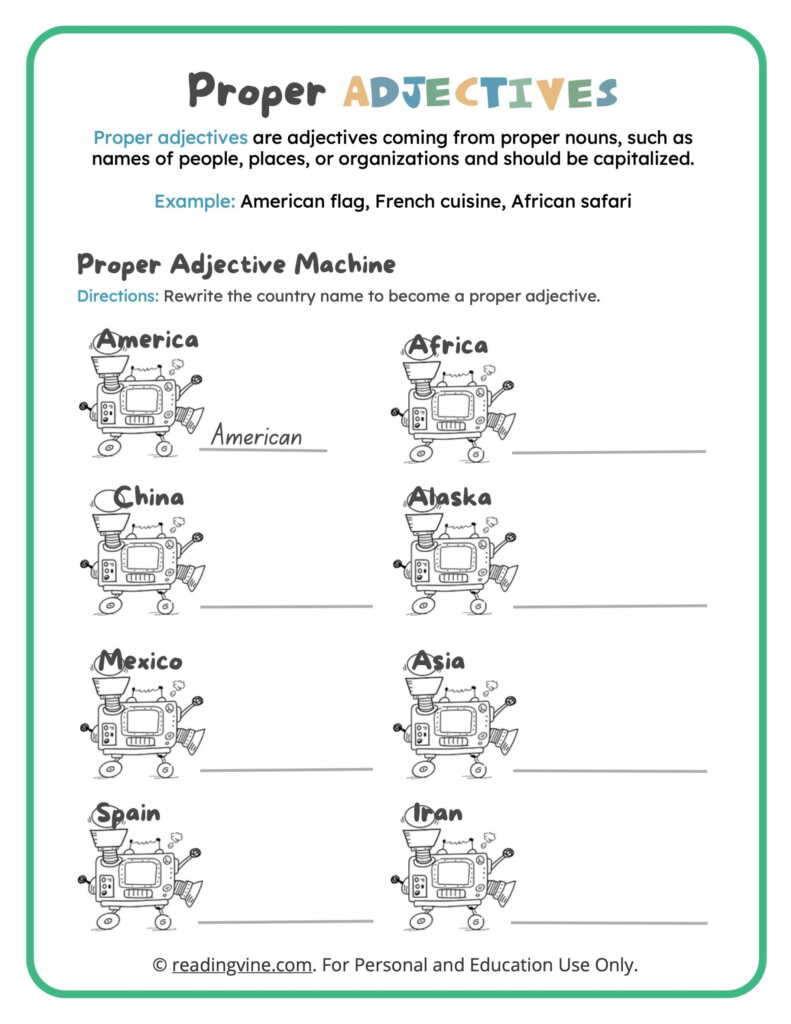 Proper Adjectives Worksheets ReadingVine