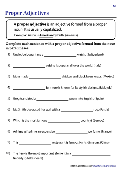 Proper Nouns Worksheets