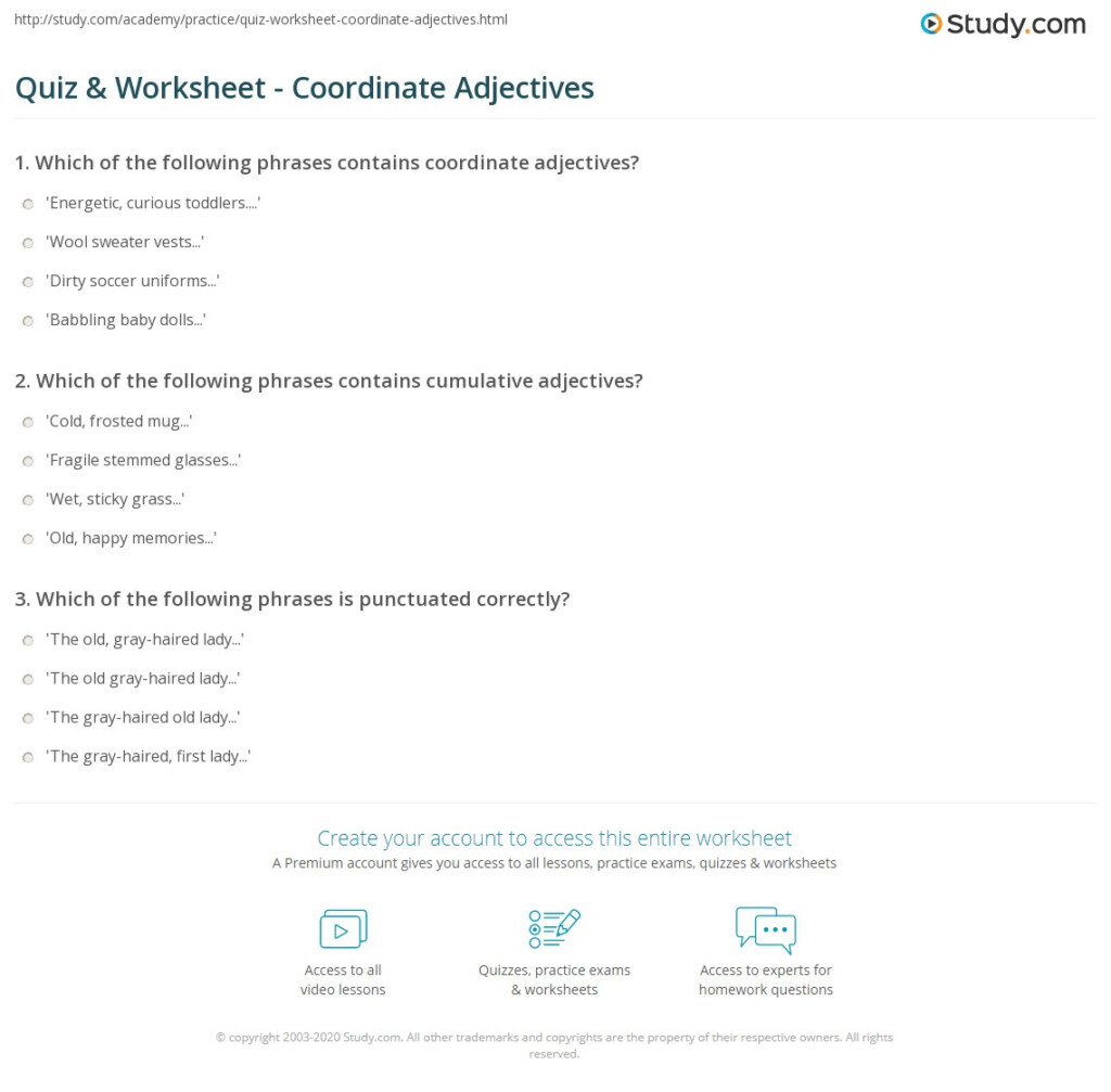 Quiz Worksheet Coordinate Adjectives Study