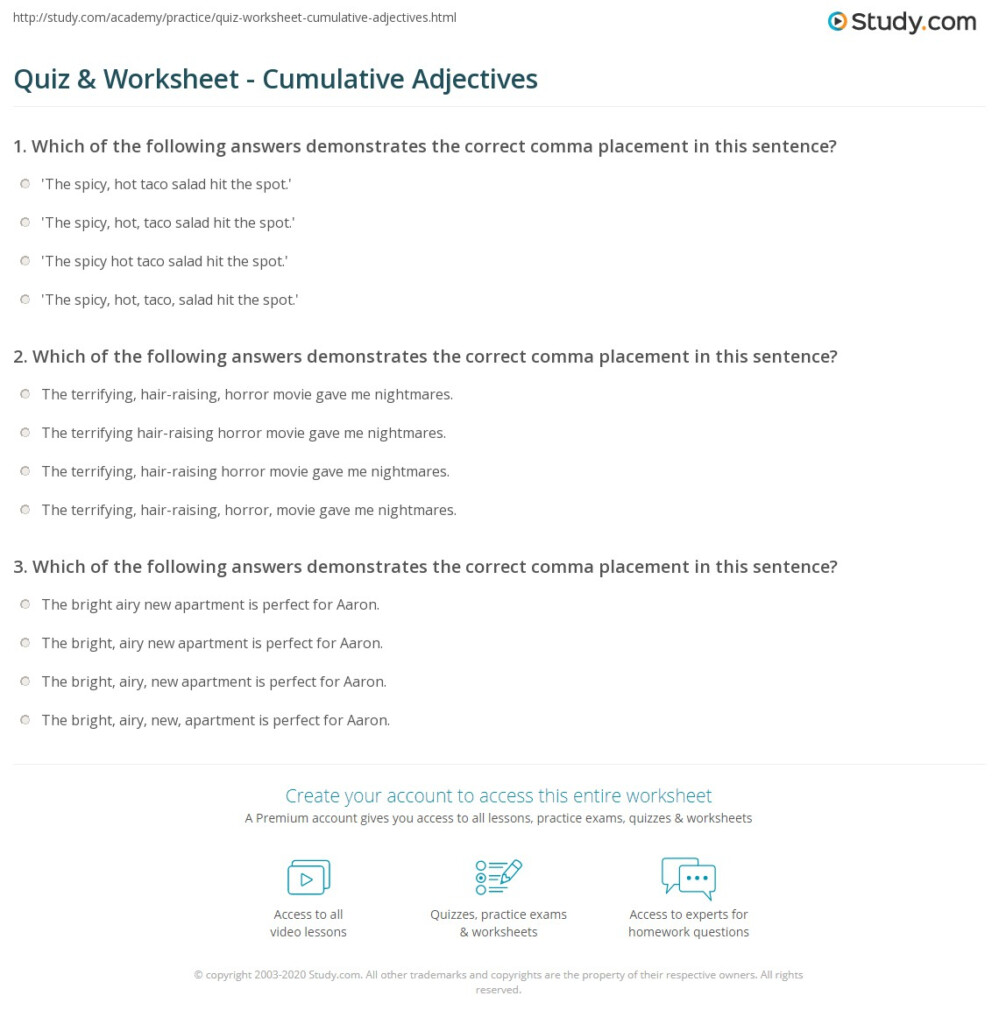 Quiz Worksheet Cumulative Adjectives Study