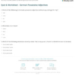 Quiz Worksheet German Possessive Adjectives Study