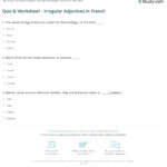 Quiz Worksheet Irregular Adjectives In French Study