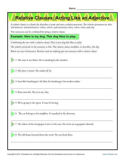 Relative Pronouns Worksheets 7th Grade