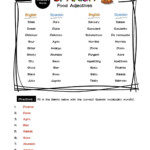 Spanish Food Adjectives Vocabulary Word List Worksheet Answer Key