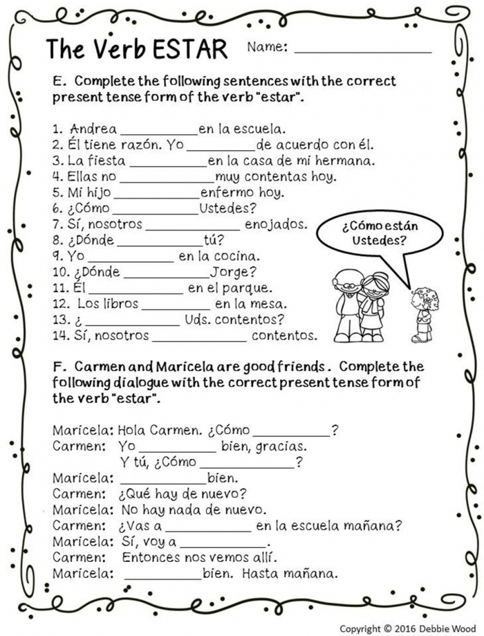 Spanish Verb Estar Worksheets 99Worksheets