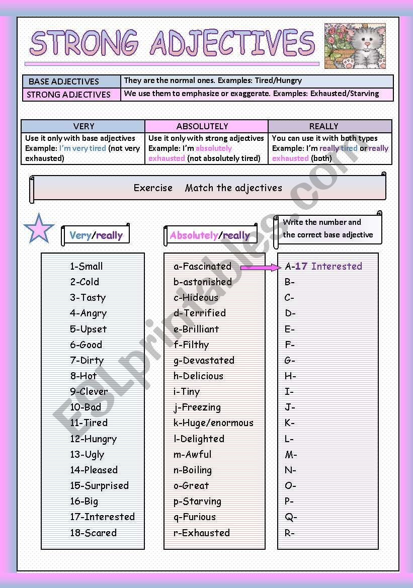 STRONG ADJECTIVES ESL Worksheet By Traute - Adjectiveworksheets.net