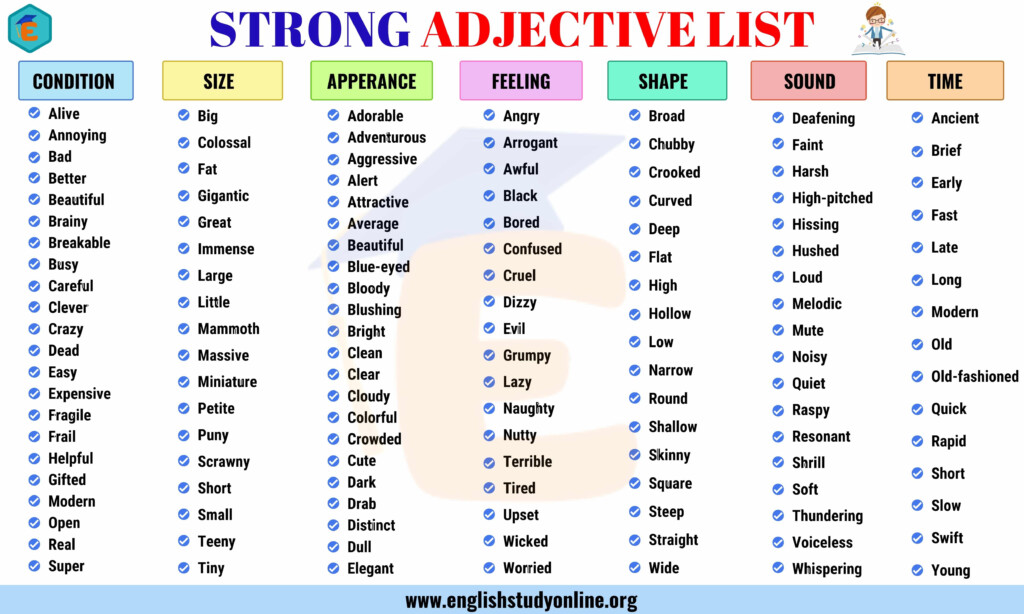 Strong Adjectives List Of 150 Extreme Adjectives For ESL Learners 