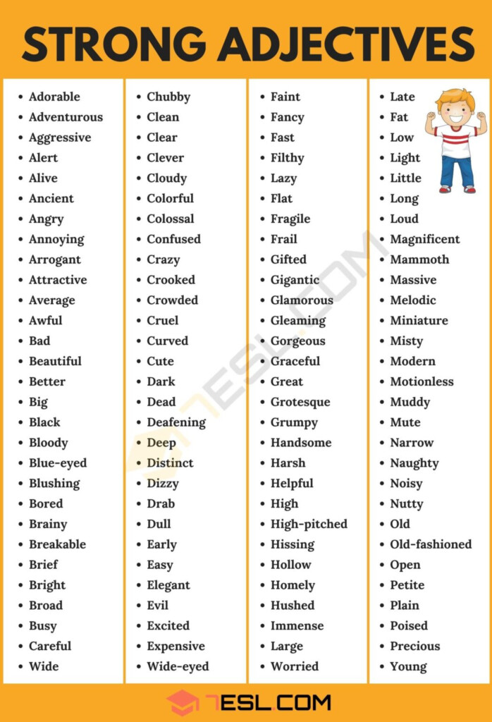 Strong Adjectives List Of 150 Strong Adjectives In English 7ESL