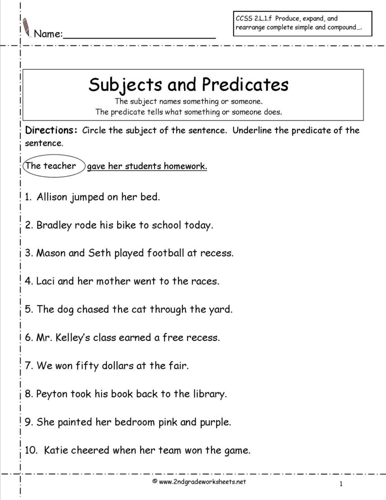 Subject Predicate Worksheets