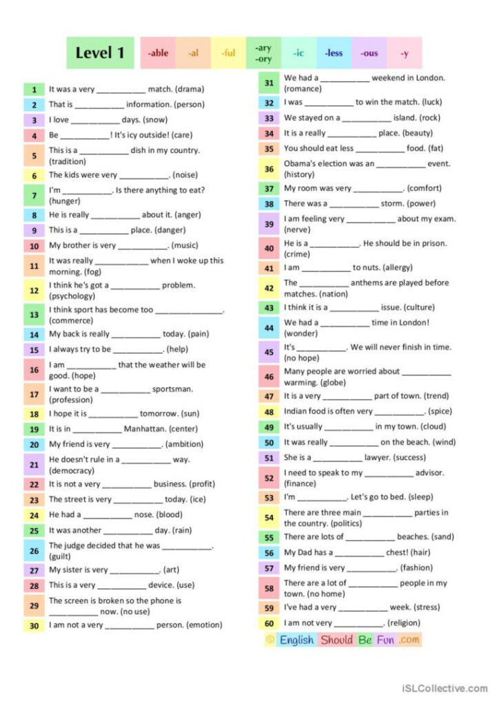 Suffixes Adjectives From Nouns W English ESL Worksheets Pdf Doc