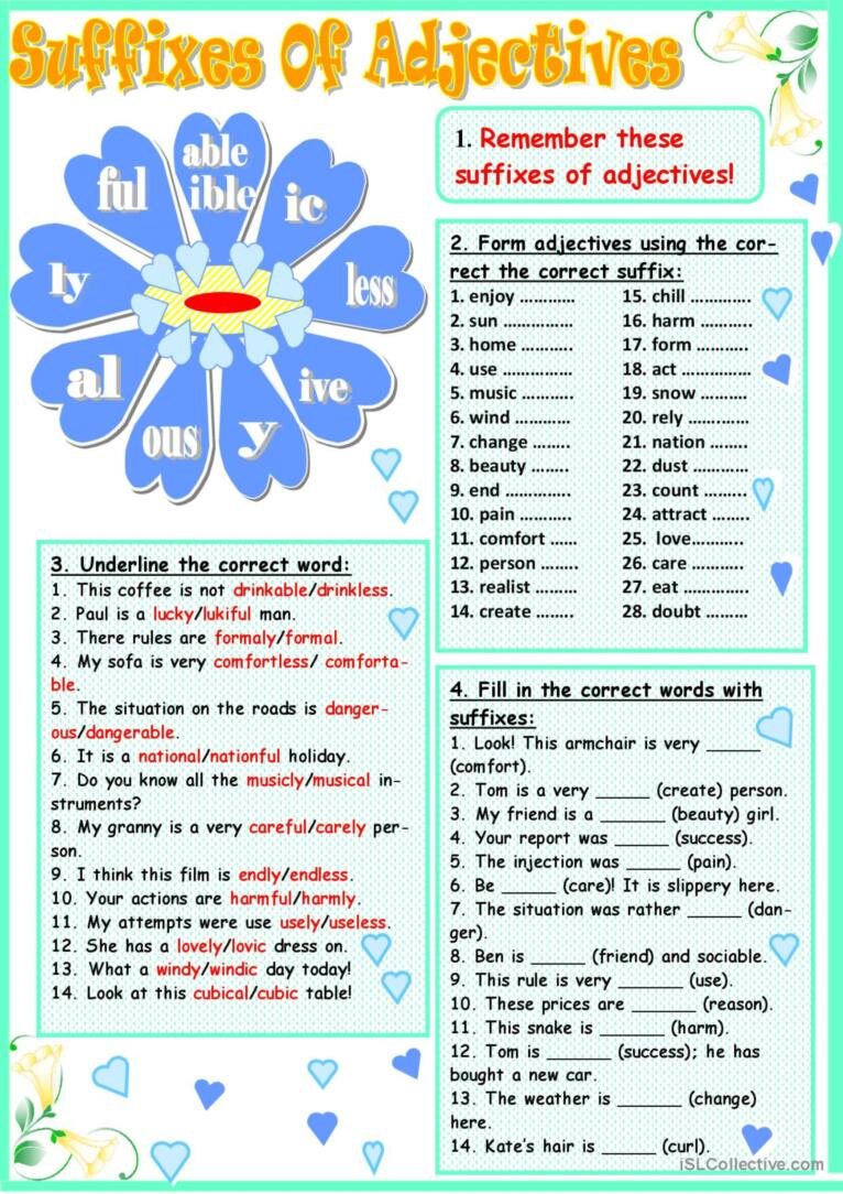 Suffixes Of Adjectives English ESL Worksheets Pdf Doc