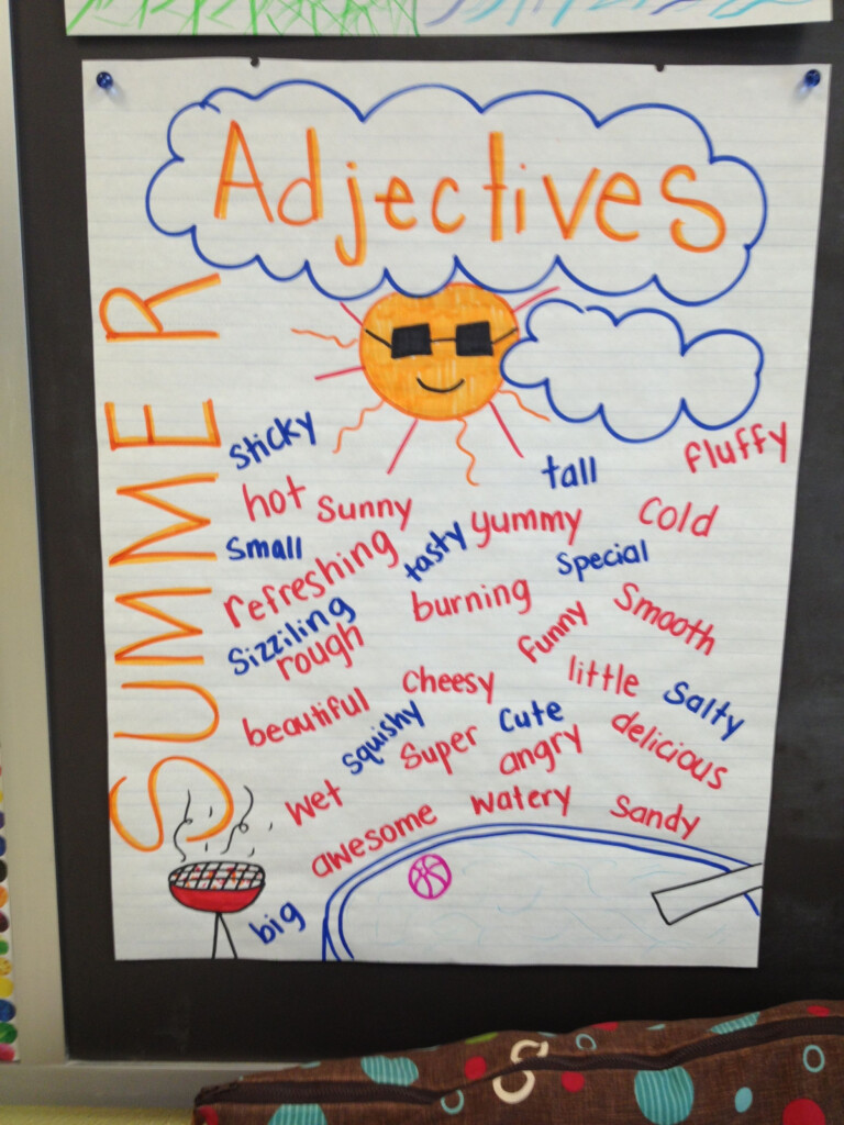 Summer Adjectives First Grade Teacher Lady Education And Literacy 