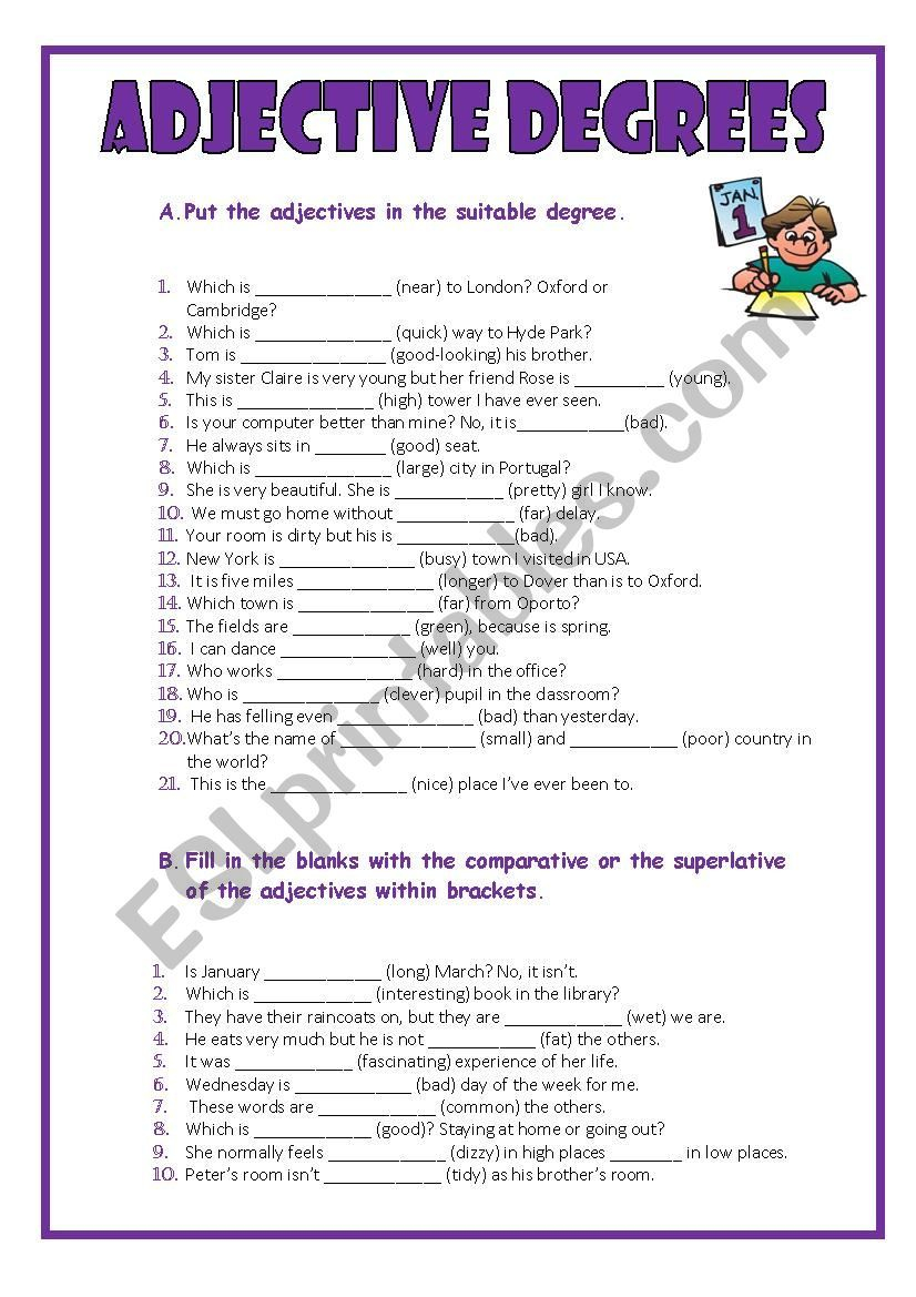 The Degrees Of The Adjectives ESL Worksheet By MMCV In 2020