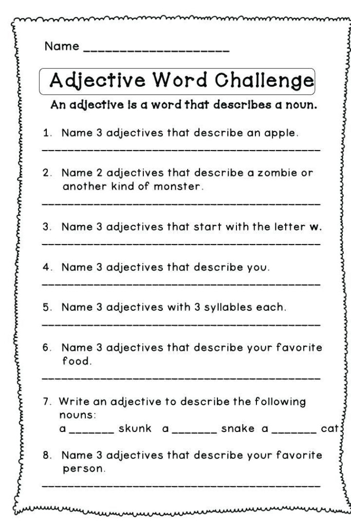 Third Grade Kinds Of Adjectives Worksheets For Grade 3 Kidsworksheetfun