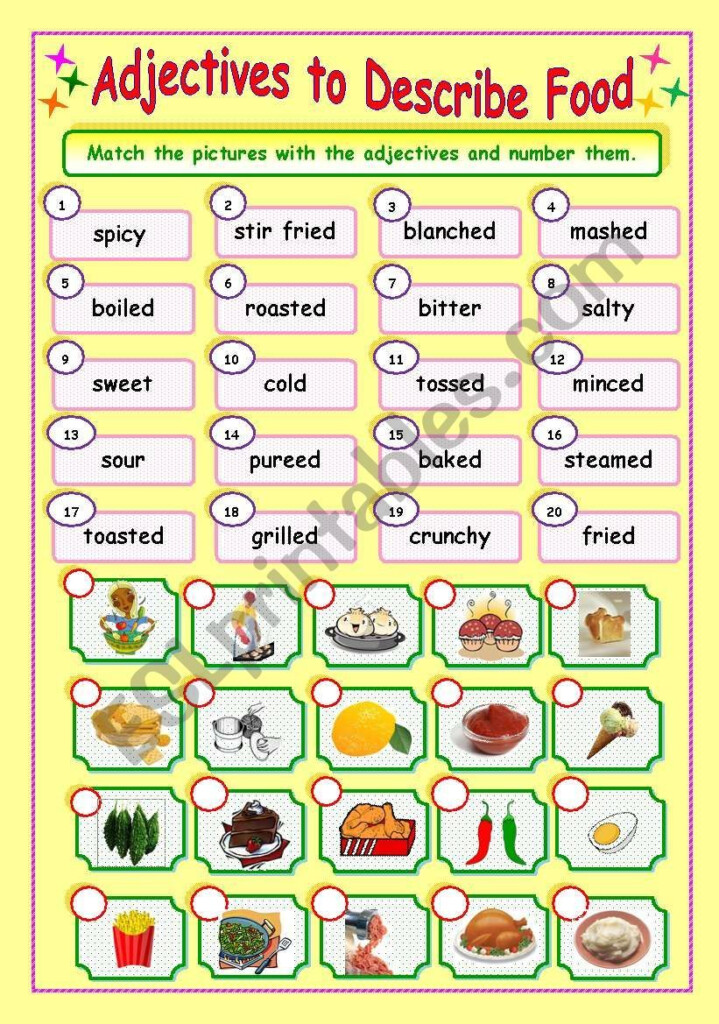 Third Worksheet In A Set Of Three On Adjectives To Describe Food 