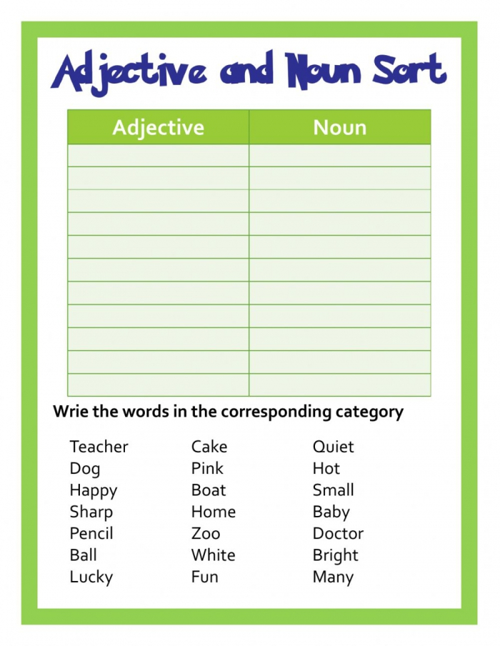 Verbs Adjectives And Nouns Worksheets Worksheets For Kindergarten
