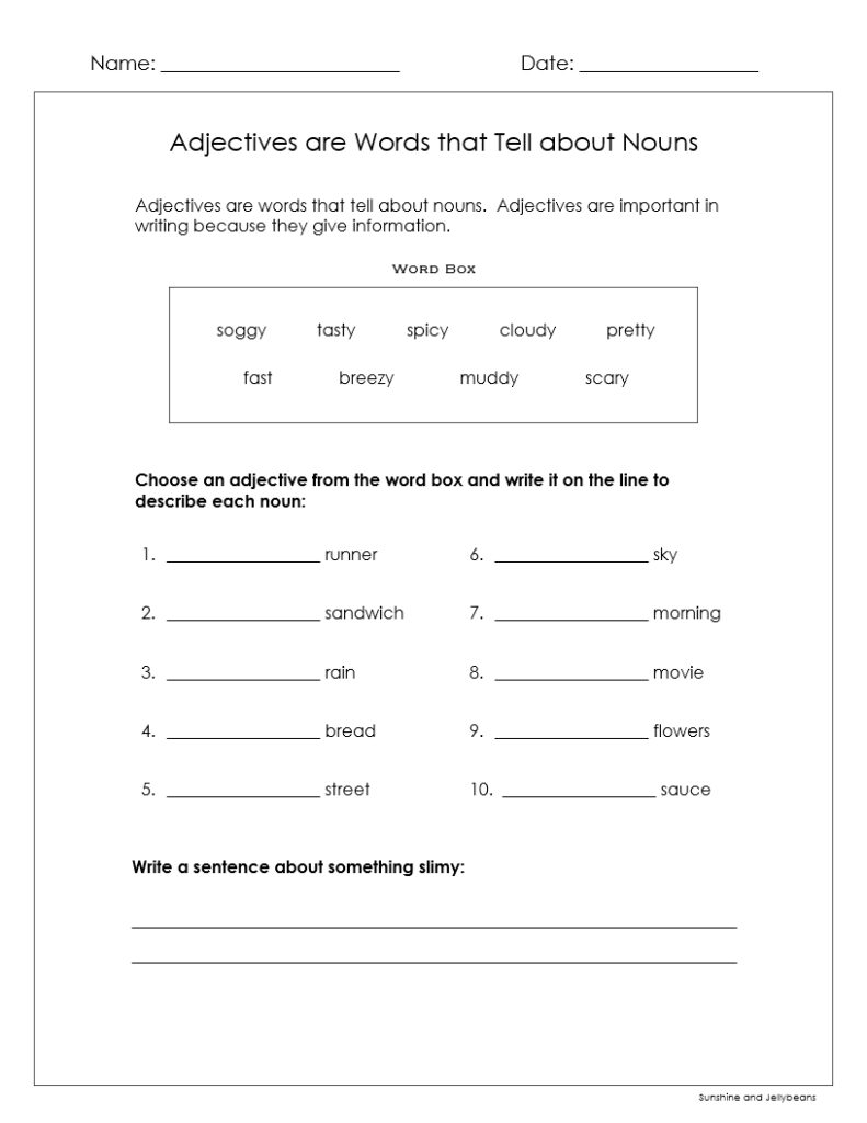 What Is An Adjective Colors Numbers Flavors 6 Worksheets Grade 