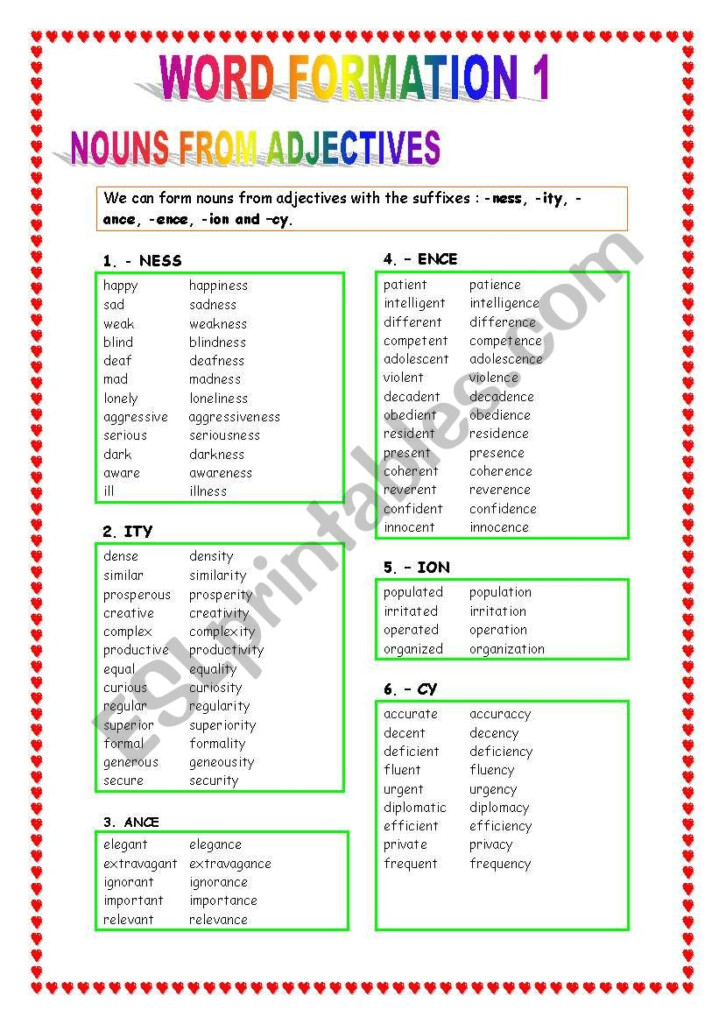 WORD FORMATION 1 NOUNS FROM ADJECTIVES AND VERBS ESL Worksheet By 