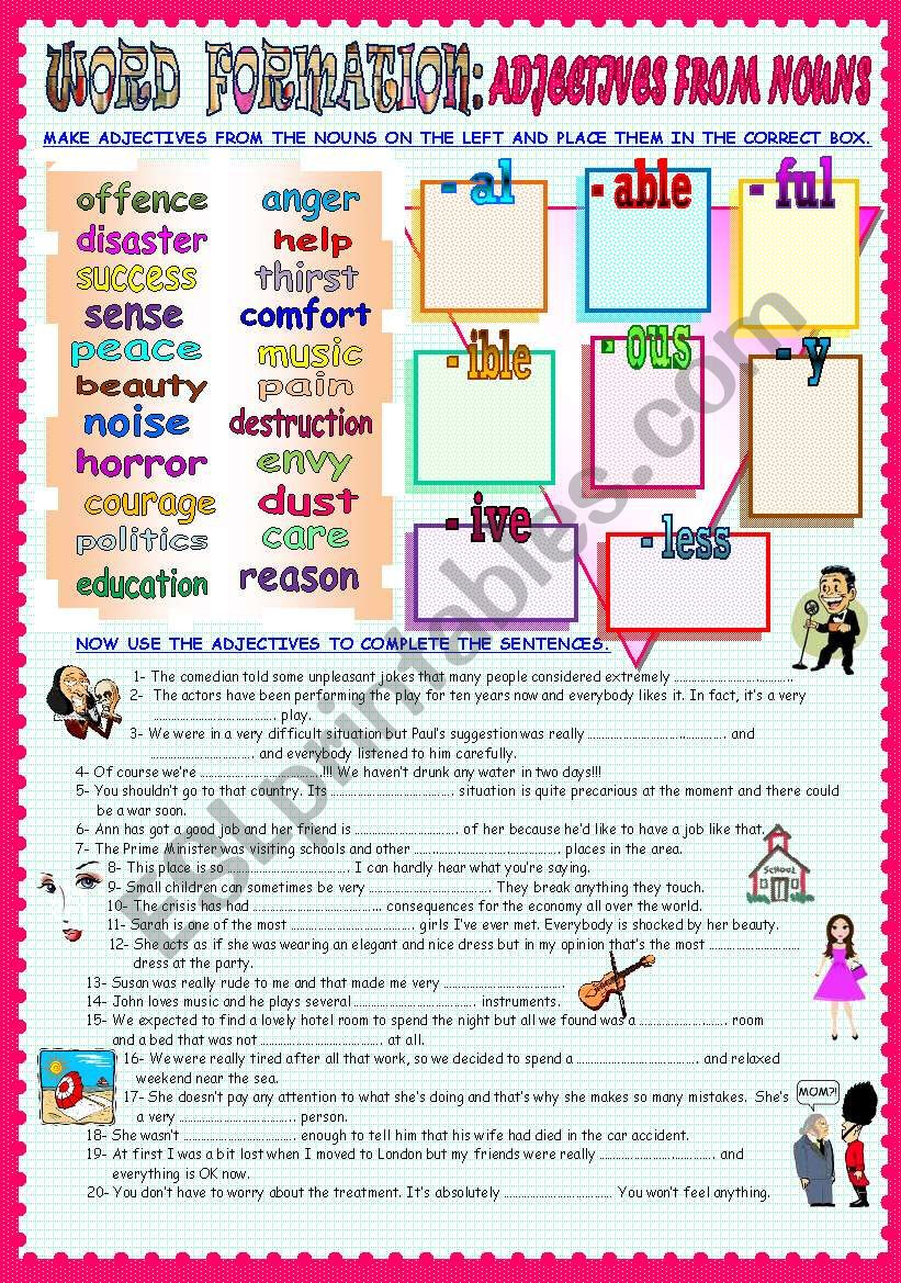 WORD FORMATION ADJECTIVES FROM NOUNS ESL Worksheet By Asungilsanz
