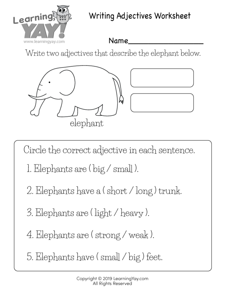 Writing Adjectives Worksheet For 1st Grade Free Printable 