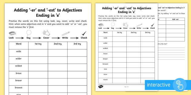 Year 2 Spelling Practice Adding er And est To Adjectives Ending